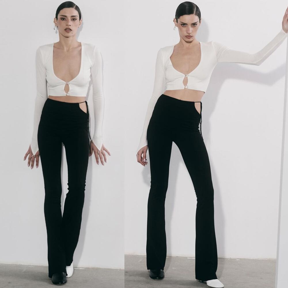 MANURI Janine 2.3 Side Cut Out Flare Trousers Pants In Black Size S